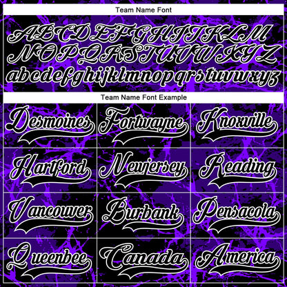 Custom Purple Black-White Lightning Hockey Lace Neck Jersey