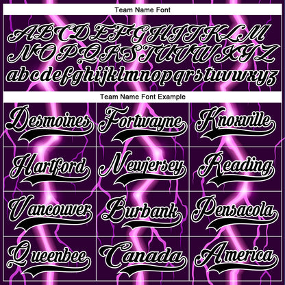 Custom Black Purple Pink-White Lightning Hockey Lace Neck Jersey