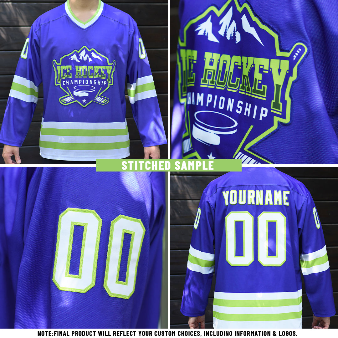 Custom Yellow Blue Purple-Black Gradient Hawaii Tropical Palm Trees Hockey Lace Neck Jersey