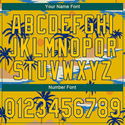 Custom Yellow Royal 3D Pattern Design Sun Beach Hawaii Palm Trees Authentic Baseball Jersey