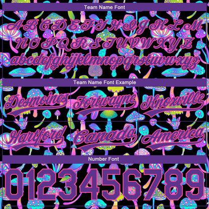 Custom Black Purple-Pink 3D Pattern Magic Mushrooms Psychedelic Hallucination Authentic Basketball Shorts