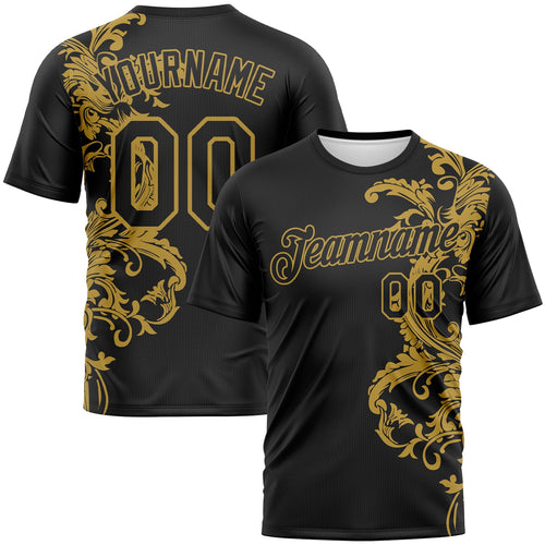 Custom Black-Old Gold Baroque Rococo Floral Scrollwork Performance T-Shirt