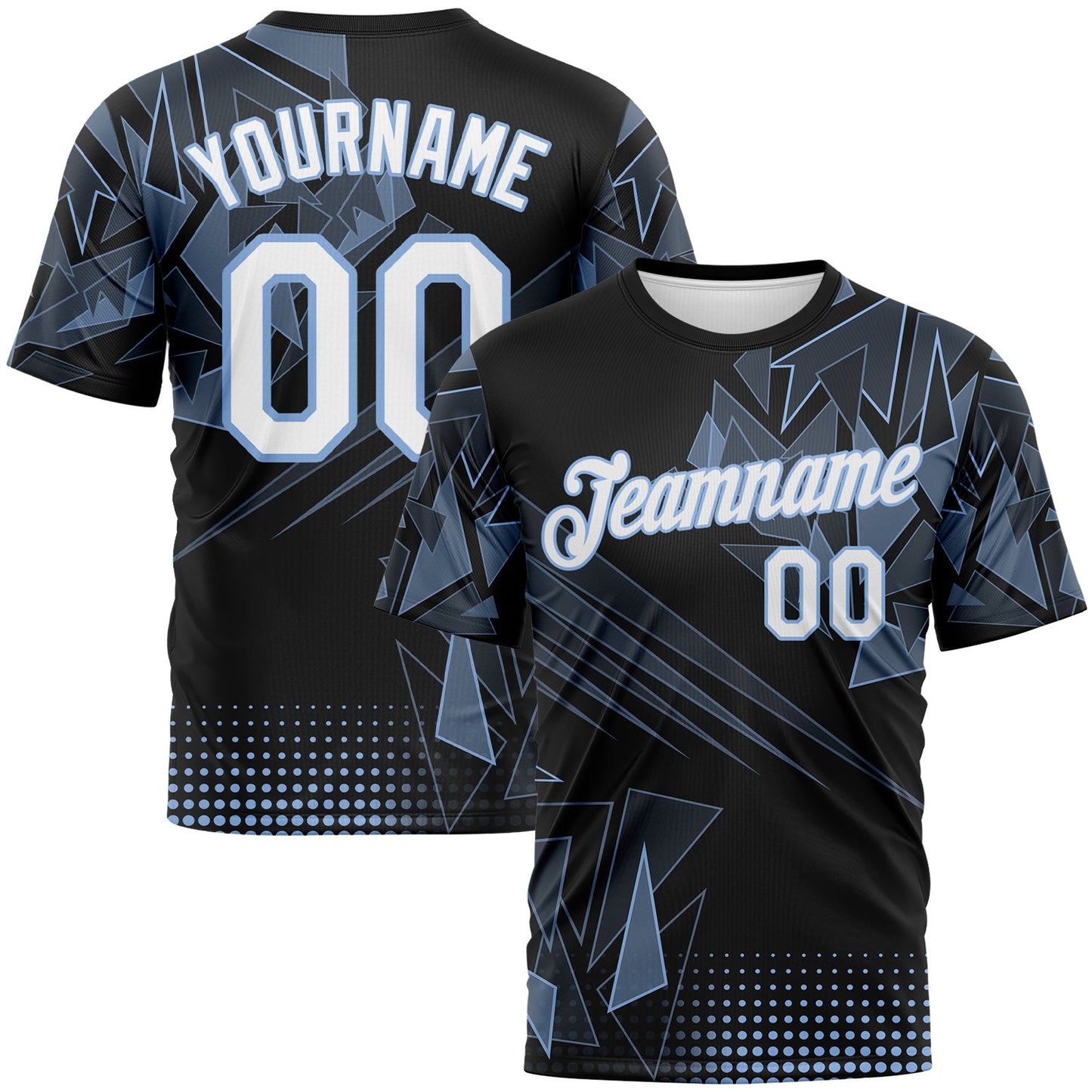 Custom Light Blue White-Black Abstract Geometric Shattered Angular Performance T-Shirt
