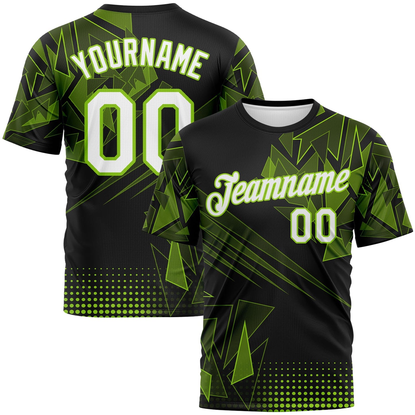 Custom Neon Green White-Black Abstract Geometric Shattered Angular Performance T-Shirt