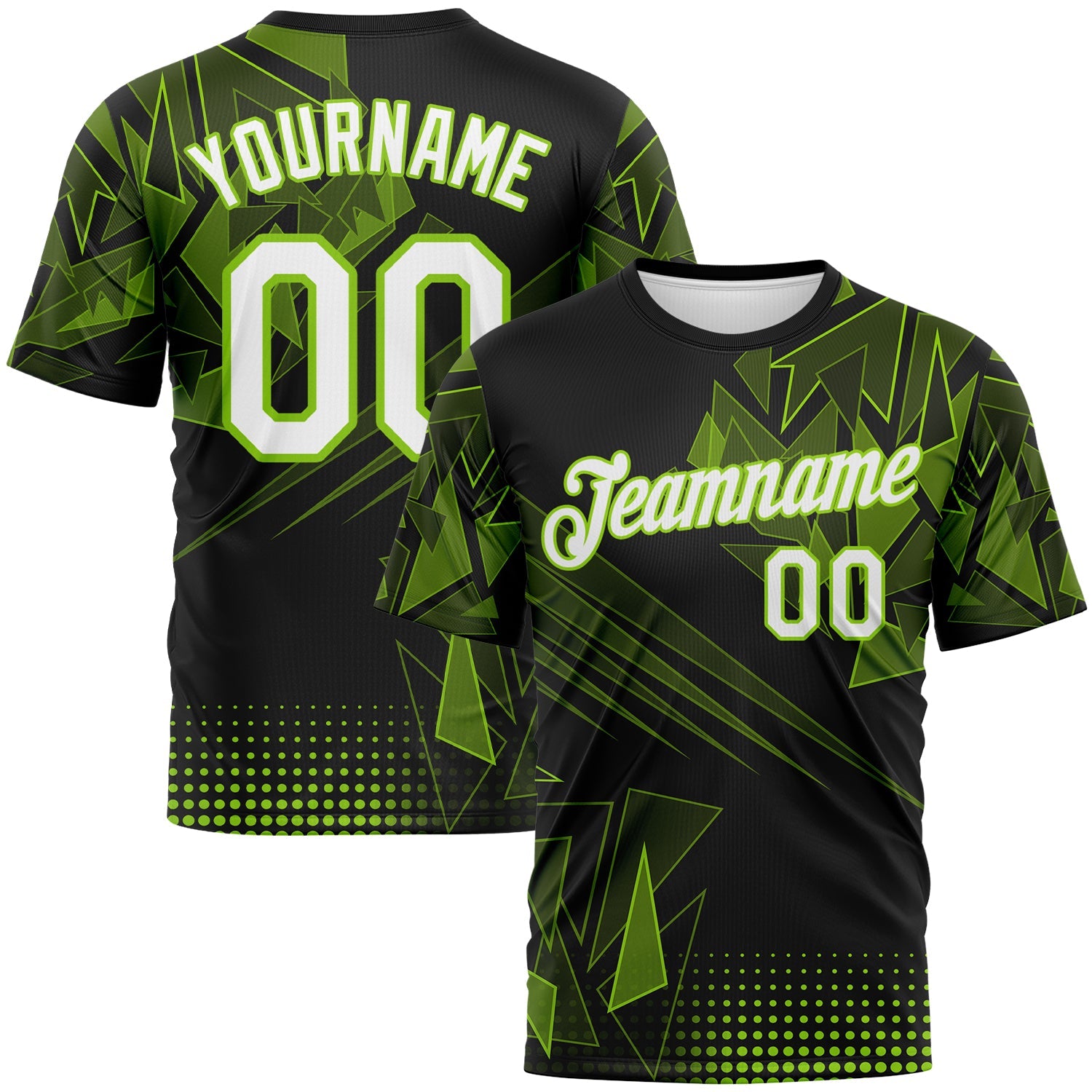 Custom Neon Green White-Black Abstract Geometric Shattered Angular Performance T-Shirt