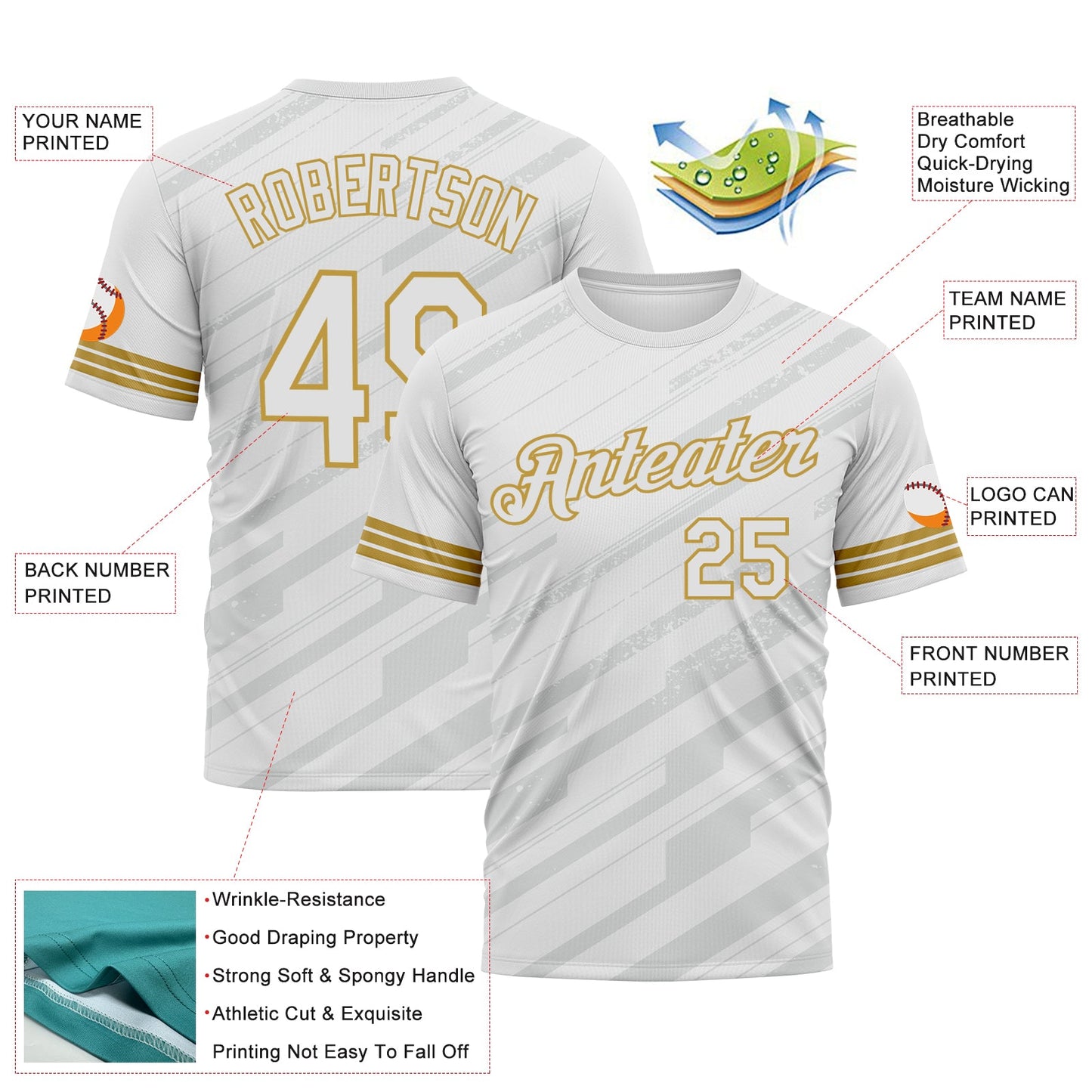 Custom White Gray-Old Gold Diagonal Stripe Speed Line Performance T-Shirt