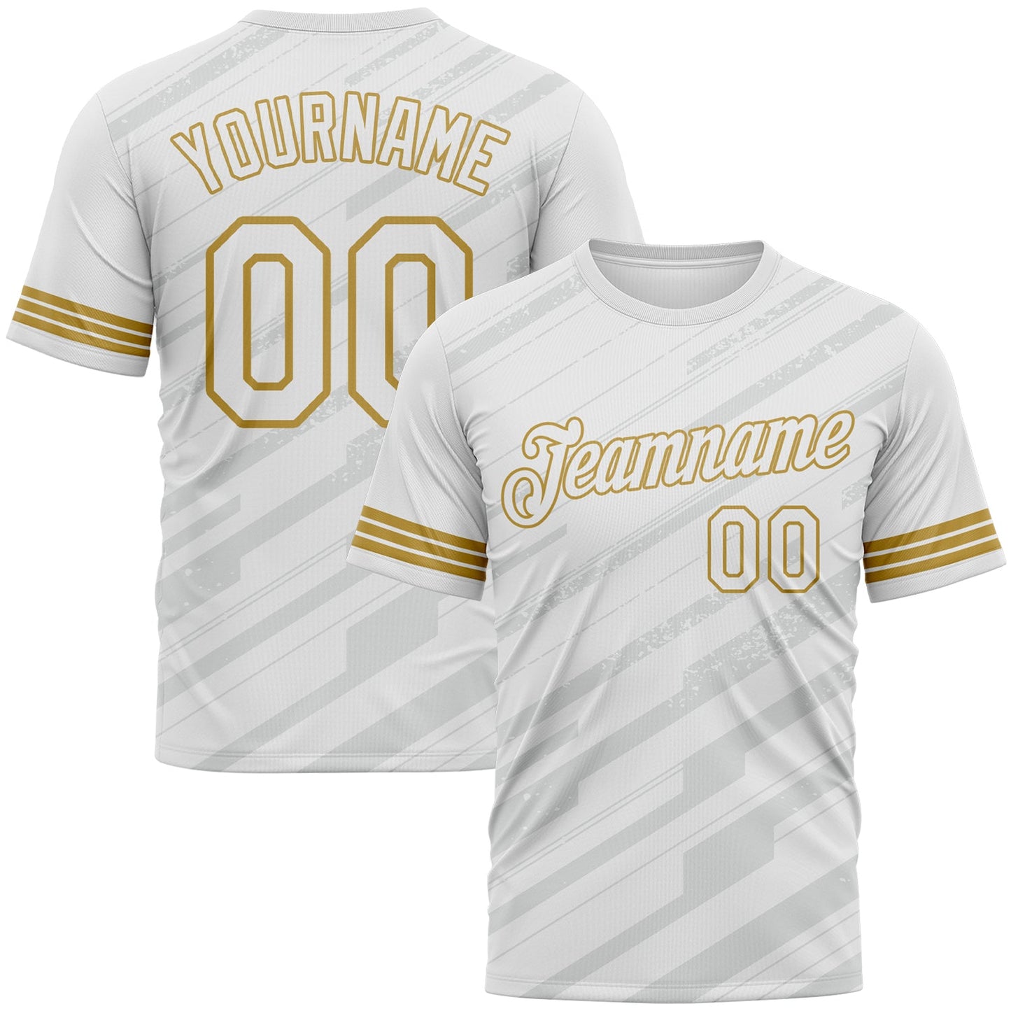 Custom White Gray-Old Gold Diagonal Stripe Speed Line Performance T-Shirt