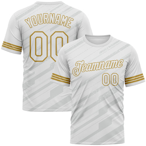 Custom White Gray-Old Gold Diagonal Stripe Speed Line Performance T-Shirt