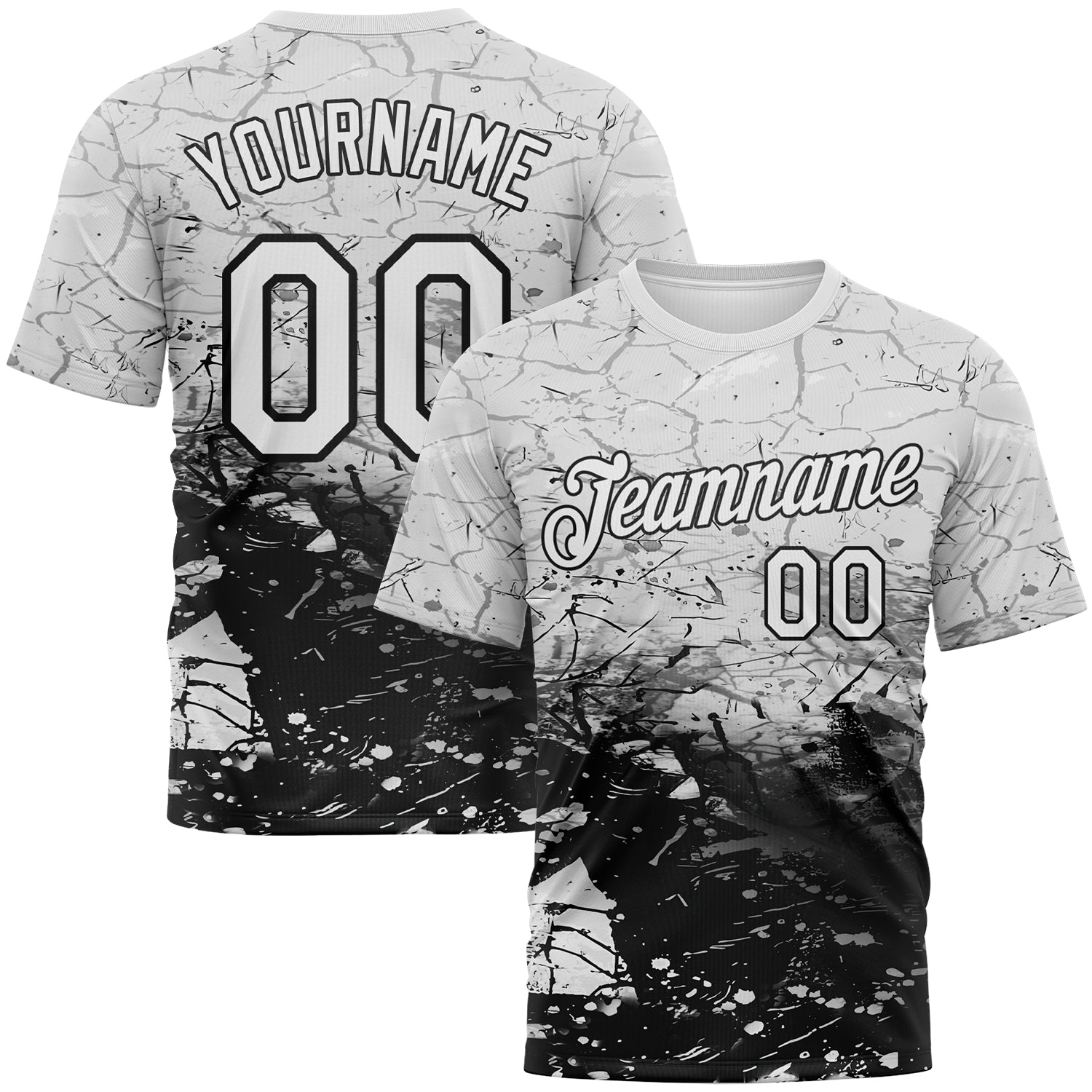 Custom White-Black Cracked Ink Grunge Jazz Style Performance T-Shirt