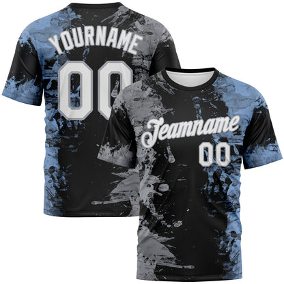 Custom Gray White Black-Light Blue Ink Splash Duotono Style Performance T-Shirt