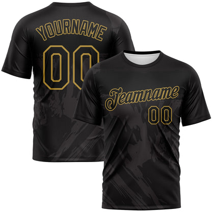Custom Black-Old Gold Tonal Brush Subtle Grunge Performance T-Shirt
