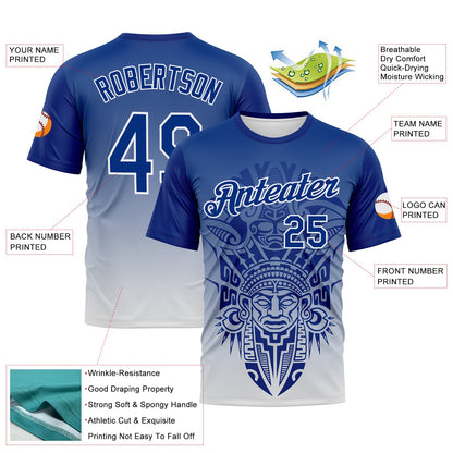 Custom Royal-White Azteca Degrade Effect Performance T-Shirt