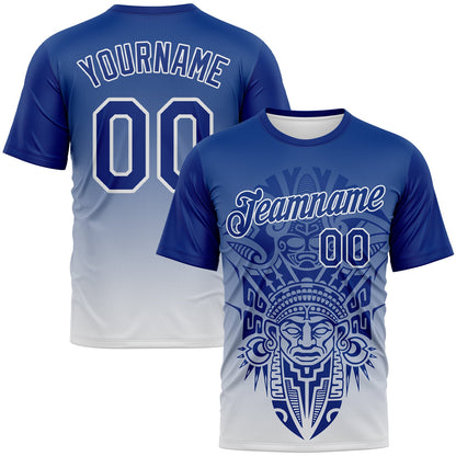Custom Royal-White Azteca Degrade Effect Performance T-Shirt
