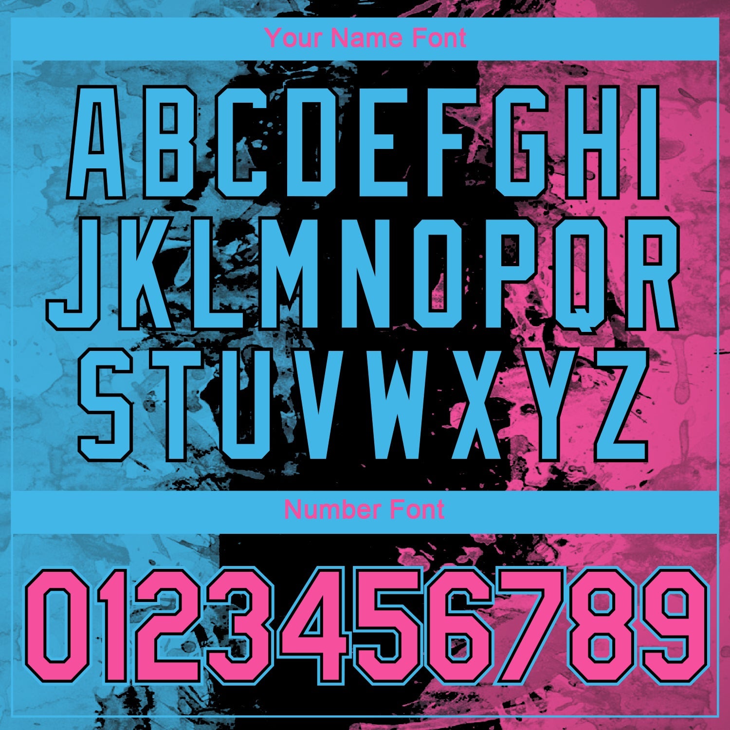 Custom Pink Black-Sky Blue Ink Splash Duotono Style Performance T-Shirt