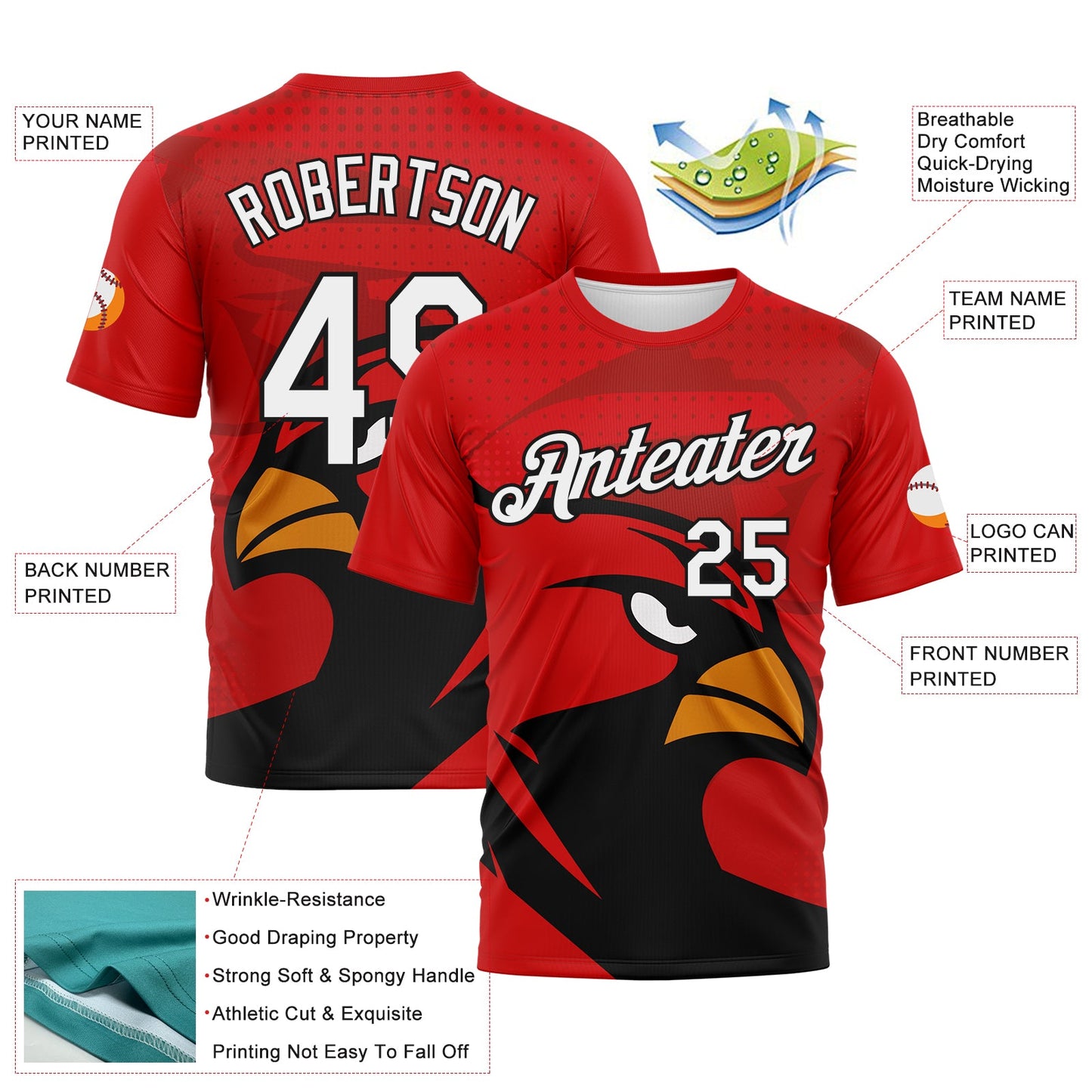 Custom Red White-Black Animal Cardinal Mascot Performance T-Shirt