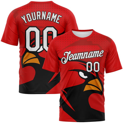 Custom Red White-Black Animal Cardinal Mascot Performance T-Shirt