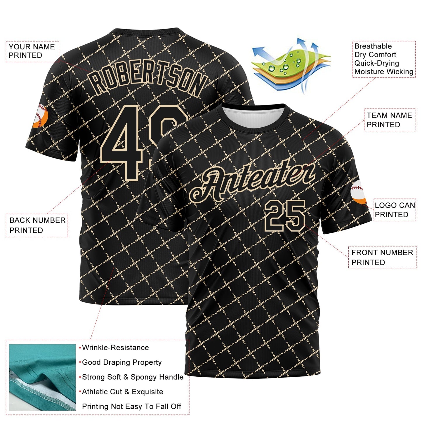 Custom Black-City Cream Diamond Crosshatch Sportswear Performance T-Shirt