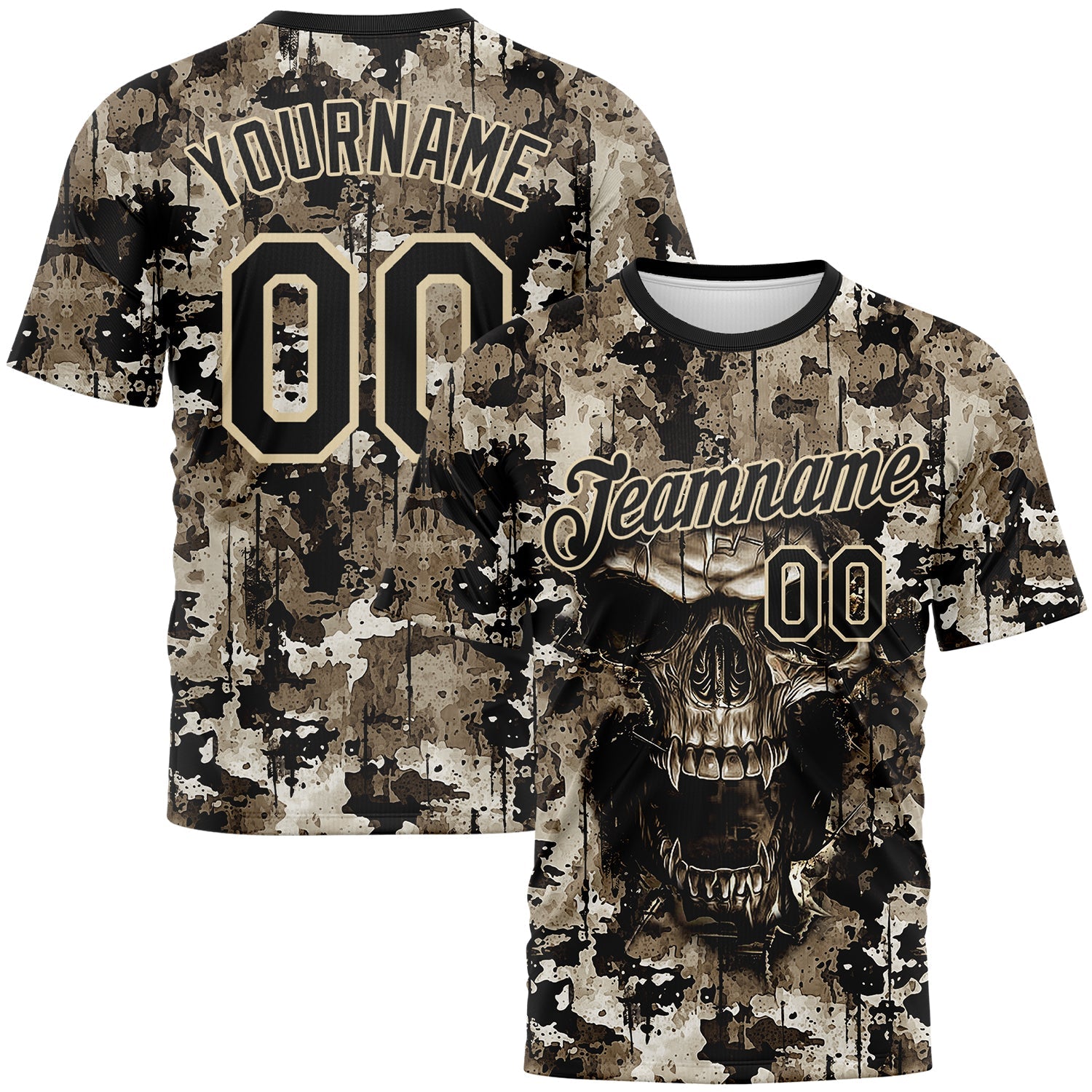 Custom Black-City Cream Skull Gothic Distressed Grunge Splatter Performance T-Shirt