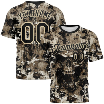Custom Black-City Cream Skull Gothic Distressed Grunge Splatter Performance T-Shirt