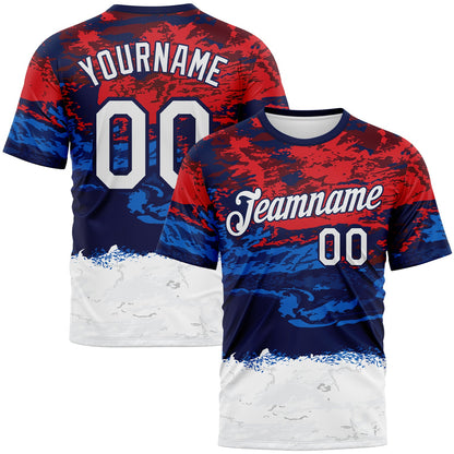 Custom Red White Blue-Navy Distressed Abstract Paint Stroke Performance T-Shirt