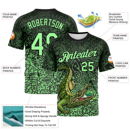 Custom Black-Pea Green Animal Alligator Mascot Street Graffiti Performance T-Shirt