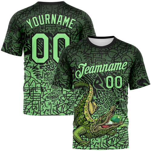 Custom Black-Pea Green Animal Alligator Mascot Street Graffiti Performance T-Shirt