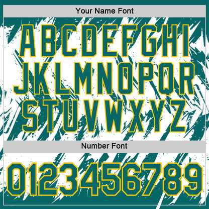 Custom Teal White-Yellow Torn Sharp Brush Stroke Splatter Performance T-Shirt