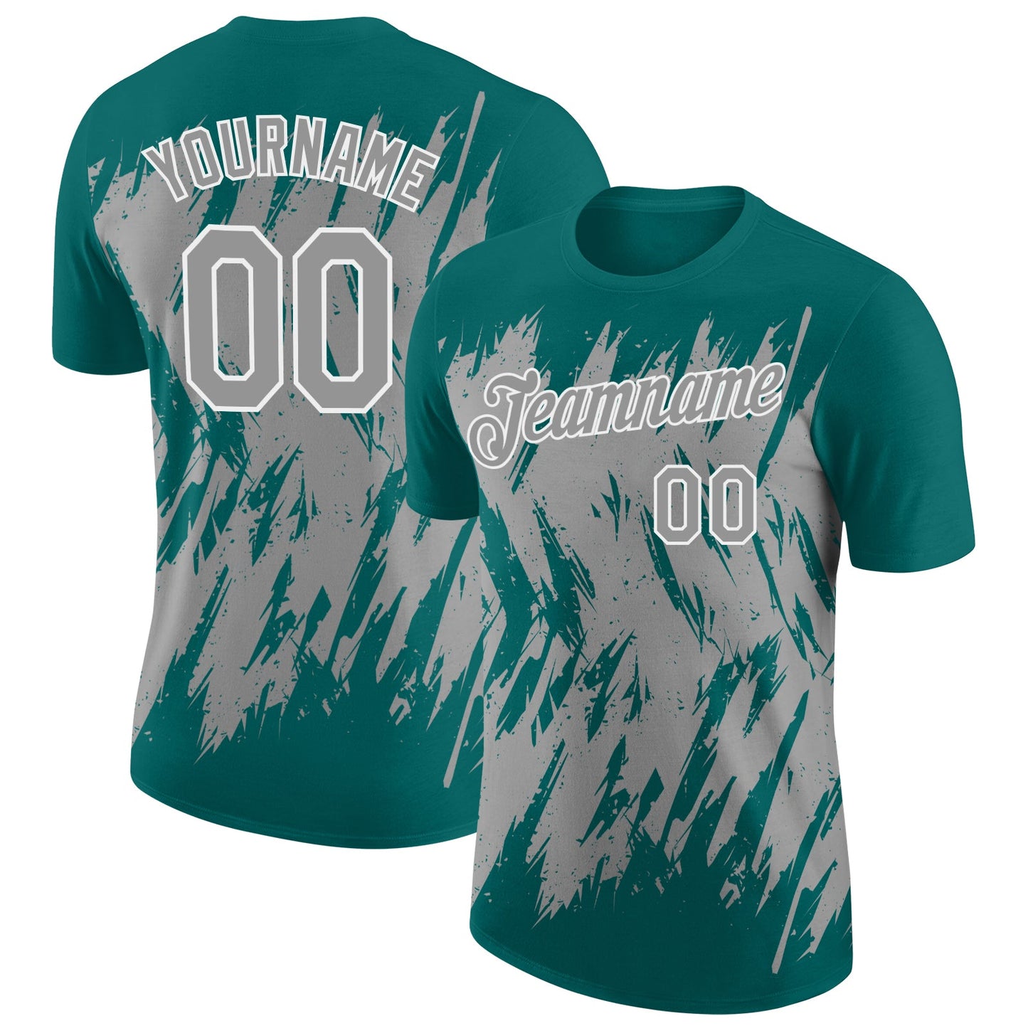 Custom Teal Gray-White Torn Sharp Brush Stroke Splatter Performance T-Shirt