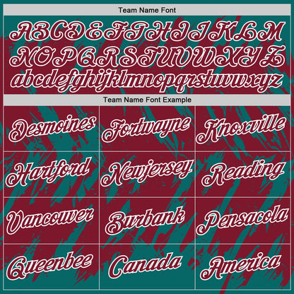 Custom Teal Crimson-White Torn Sharp Brush Stroke Splatter Performance T-Shirt