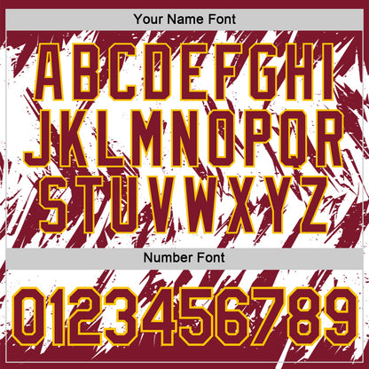 Custom Crimson White-Yellow Torn Sharp Brush Stroke Splatter Performance T-Shirt