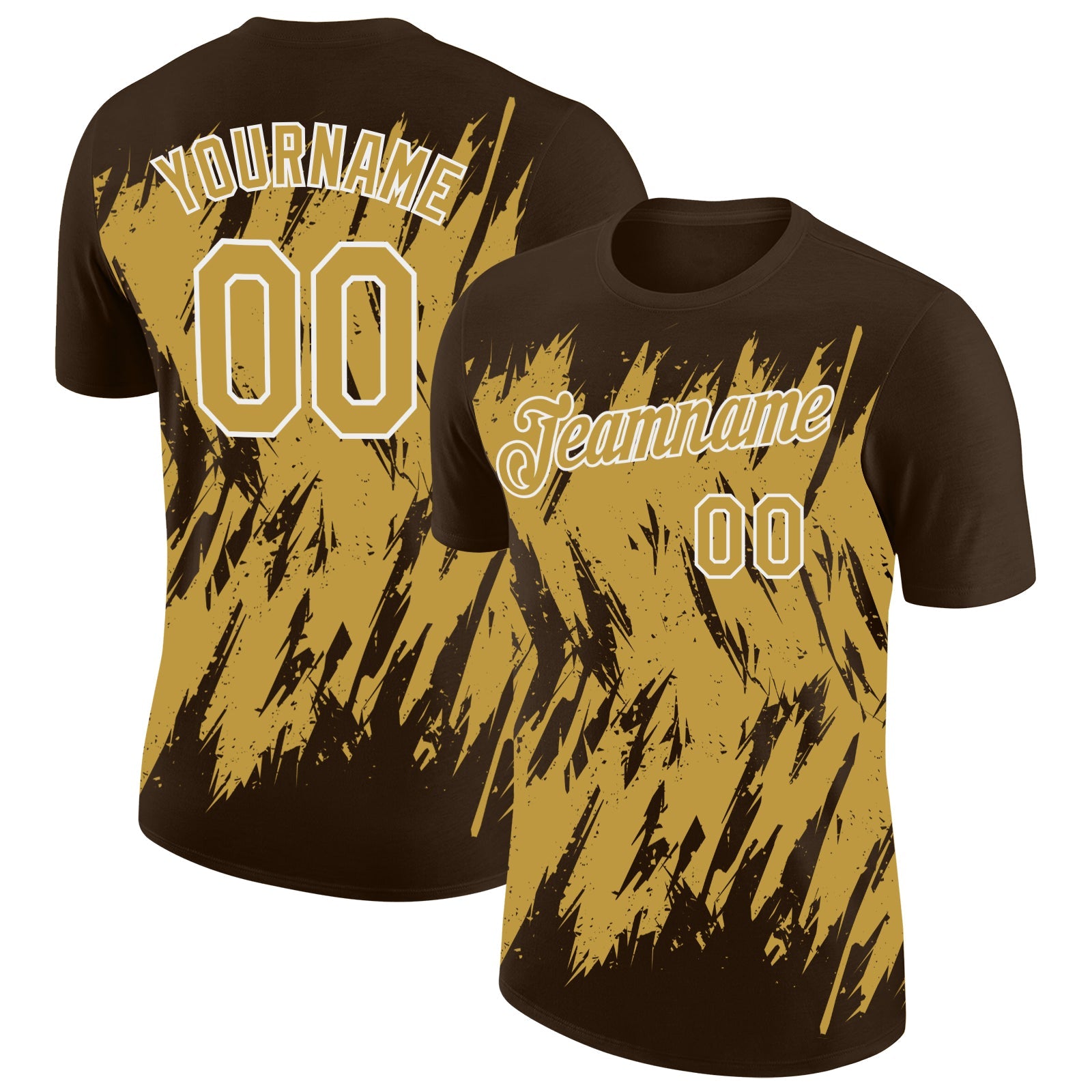 Custom Brown Old Gold-White Torn Sharp Brush Stroke Splatter Performance T-Shirt