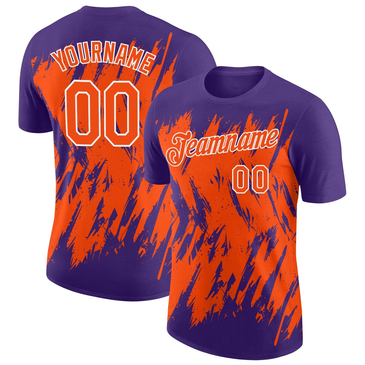 Custom Purple Orange-White Torn Sharp Brush Stroke Splatter Performance T-Shirt