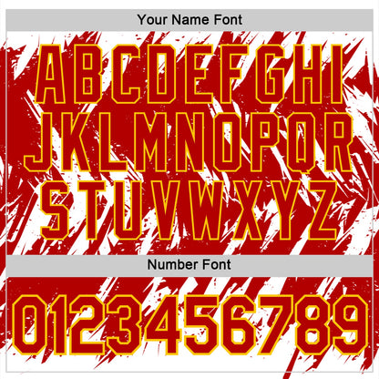 Custom White Red-Yellow Torn Sharp Brush Stroke Splatter Performance T-Shirt