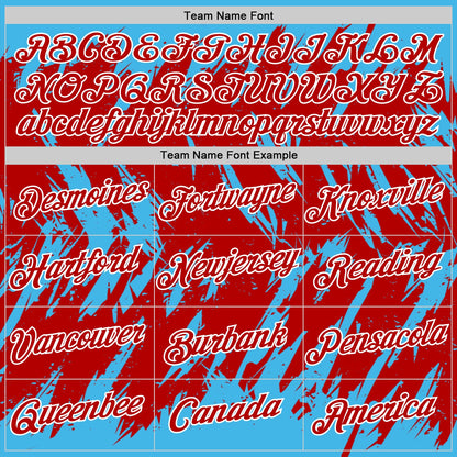 Custom Sky Blue Red-White Torn Sharp Brush Stroke Splatter Performance T-Shirt