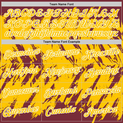 Custom Burgundy Yellow-White Torn Sharp Brush Stroke Splatter Performance T-Shirt