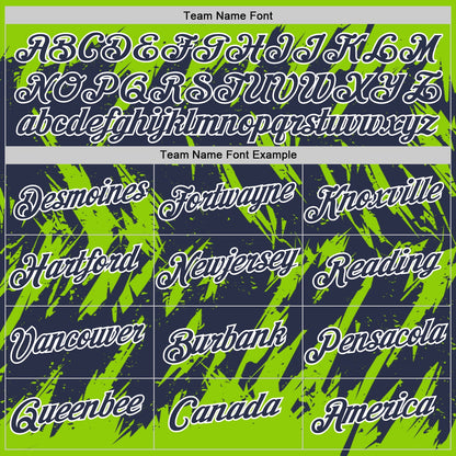 Custom Neon Green Navy-White Torn Sharp Brush Stroke Splatter Performance T-Shirt