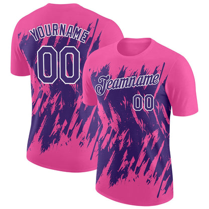Custom Pink Purple-White Torn Sharp Brush Stroke Splatter Performance T-Shirt
