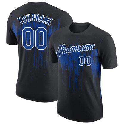 Custom Black Royal-White Dripping Splatter Paint Performance T-Shirt