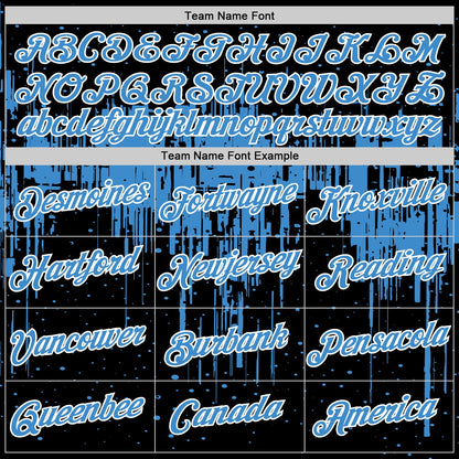 Custom Black Powder Blue-White Dripping Splatter Paint Performance T-Shirt