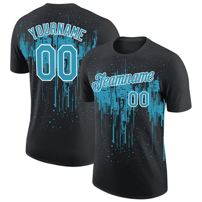 Custom Black Panther Blue-White Dripping Splatter Paint Performance T-Shirt