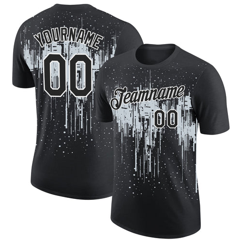 Custom Black Silver-White Dripping Splatter Paint Performance T-Shirt