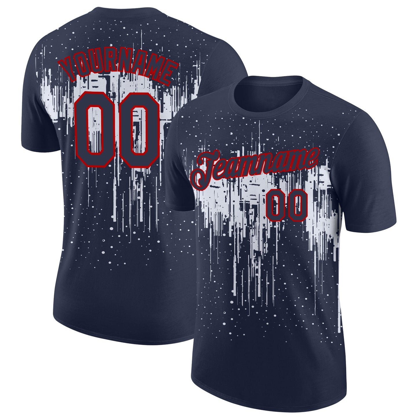 Custom Navy White-Red Dripping Splatter Paint Performance T-Shirt