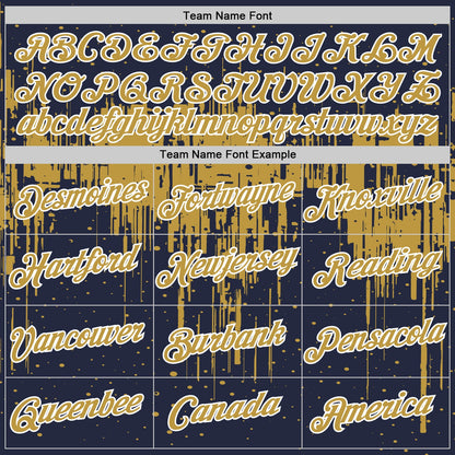 Custom Navy Old Gold-White Dripping Splatter Paint Performance T-Shirt