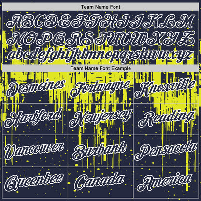 Custom Navy Neon Yellow-White Dripping Splatter Paint Performance T-Shirt
