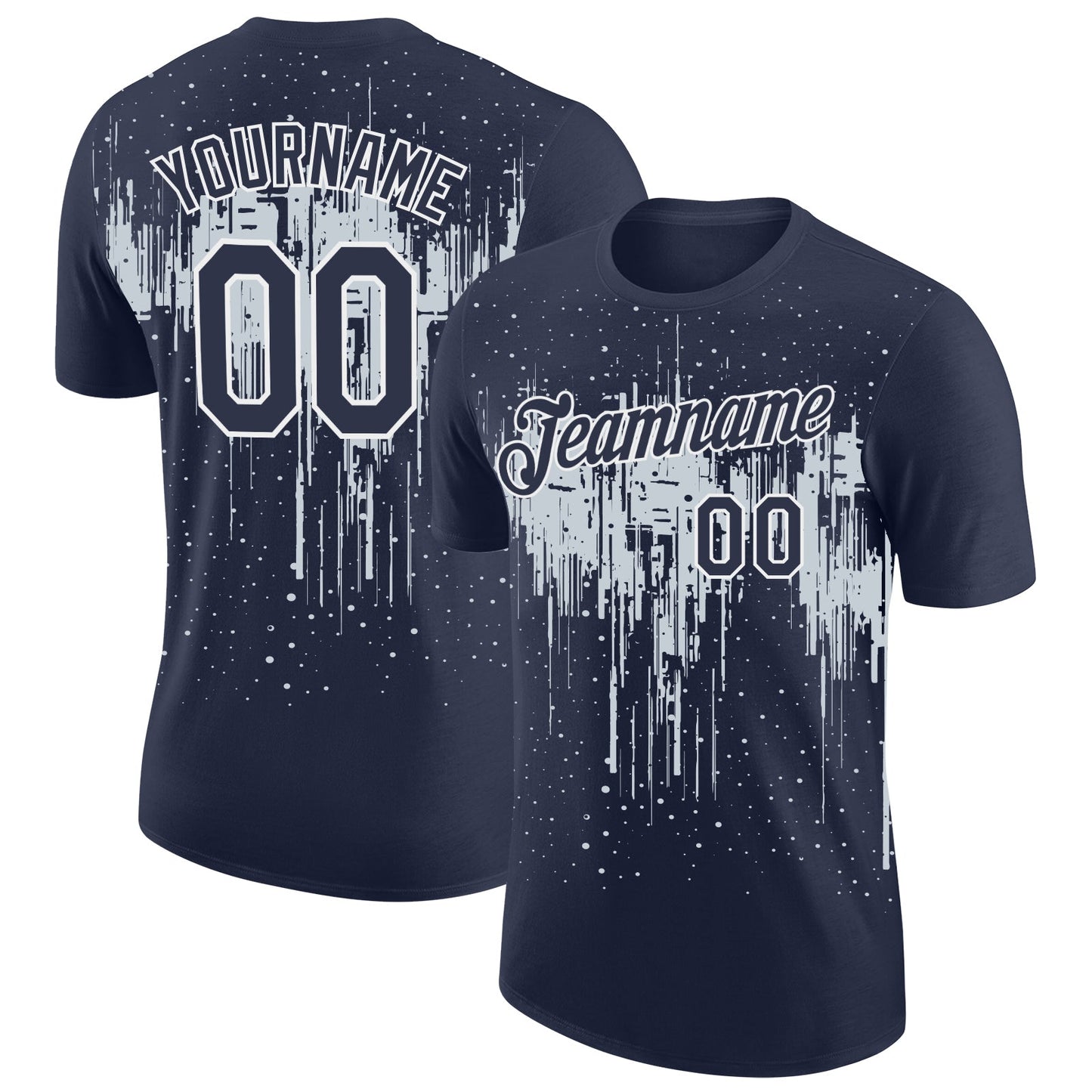 Custom Navy Silver-White Dripping Splatter Paint Performance T-Shirt