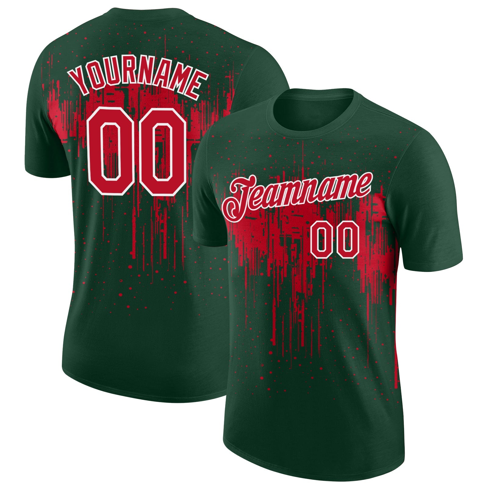 Custom Green Red-White Dripping Splatter Paint Performance T-Shirt