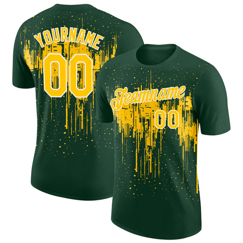 Custom Green Yellow-White Dripping Splatter Paint Performance T-Shirt