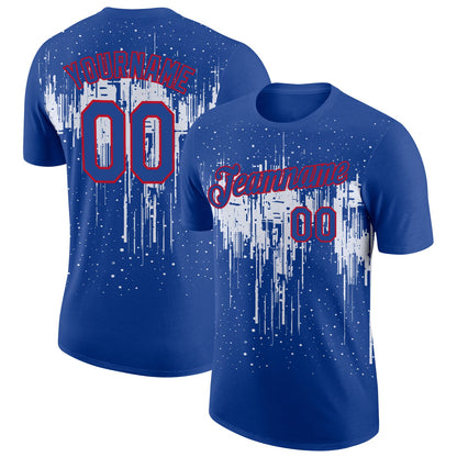 Custom Royal White-Red Dripping Splatter Paint Performance T-Shirt