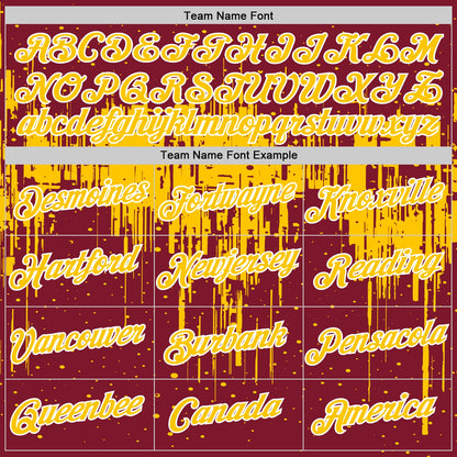 Custom Crimson Yellow-White Dripping Splatter Paint Performance T-Shirt