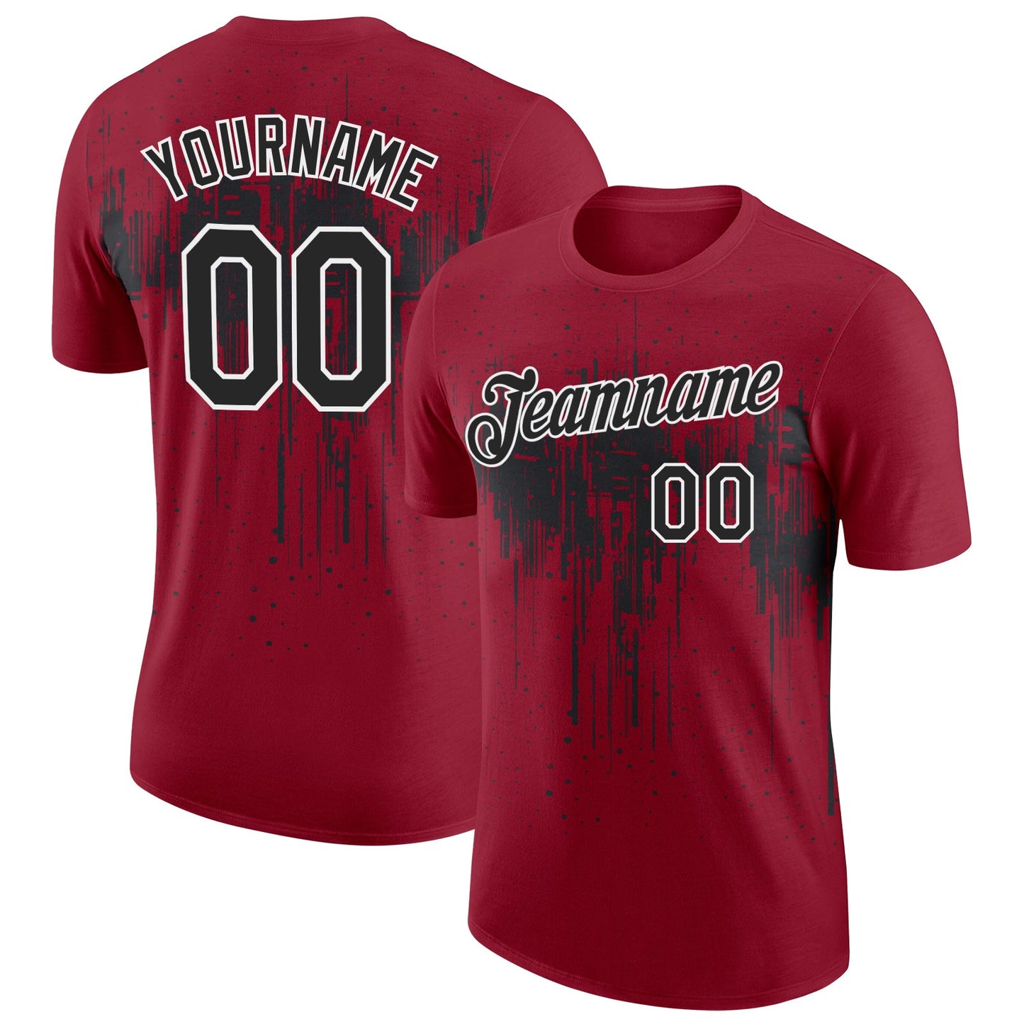 Custom Crimson Black-White Dripping Splatter Paint Performance T-Shirt